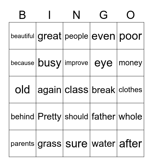 My words Bingo Card
