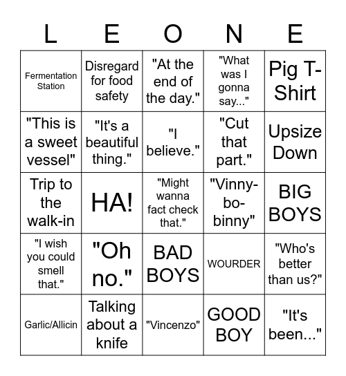 Brad Leone Bingo Card