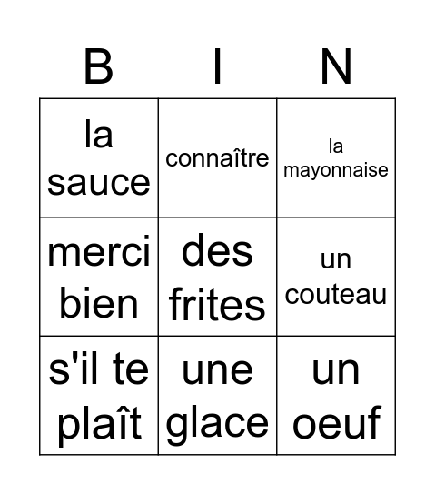 unité 33 Bingo Card