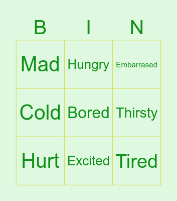I feel... Bingo Card