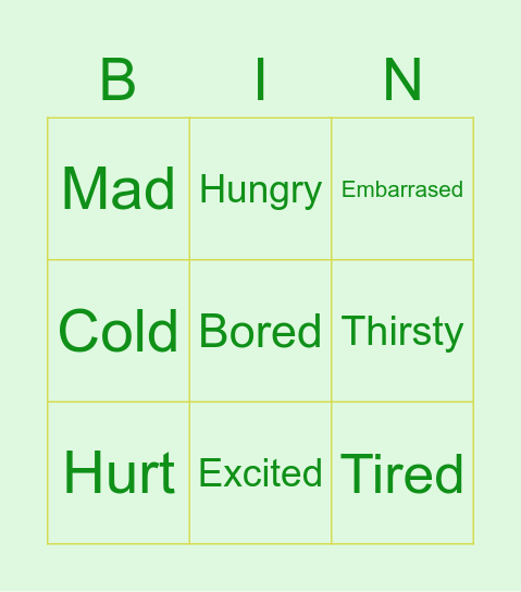 I feel... Bingo Card