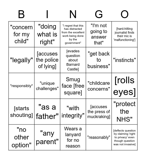 Dom Cummings Statement Bingo! Bingo Card