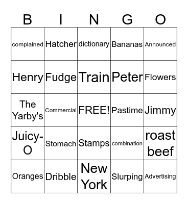 Tale of a Fourth Grade Nothing  Bingo Card