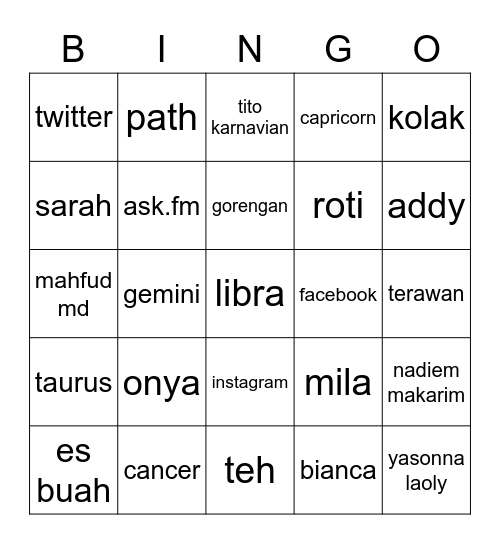 Untitled Bingo Card