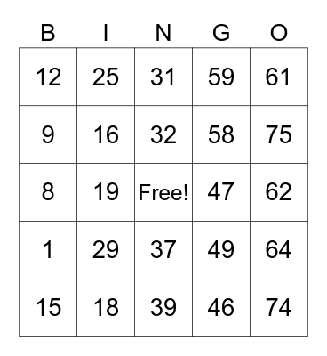 Untitled Bingo Card