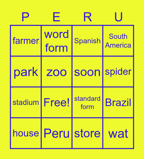 Peru Bingo Card