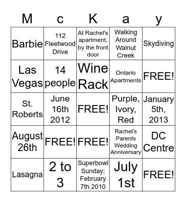 McKay Bingo Card