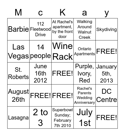 McKay Bingo Card