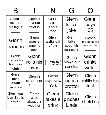 Glenn's 65th Birthday Bingo! Bingo Card