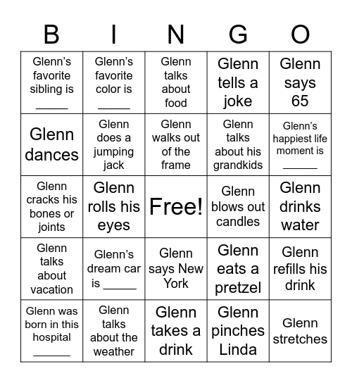 Glenn's 65th Birthday Bingo! Bingo Card