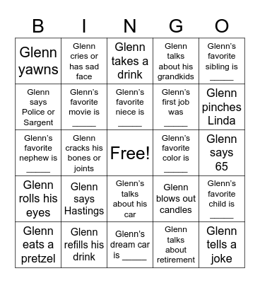 Glenn's 65th Birthday Bingo! Bingo Card