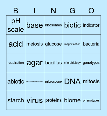 Life Science Bingo Card