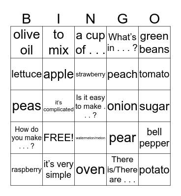 French II 3.1 Vocabulary Bingo Card