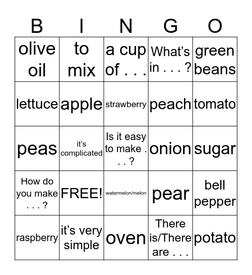 French II 3.1 Vocabulary Bingo Card