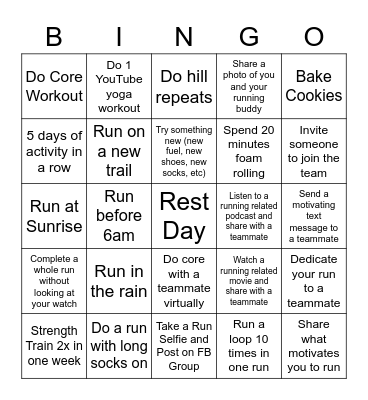 Summer Running Bingo Card