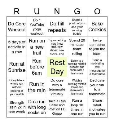 Summer XC RunGO Bingo Card