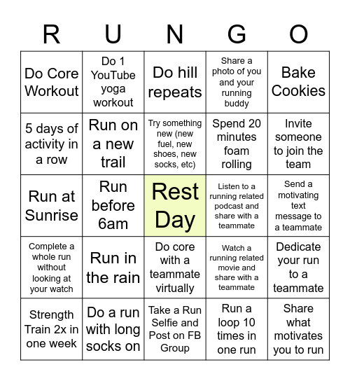 Summer XC RunGO Bingo Card