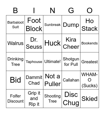 Ultimate Frisbee Bingo Card