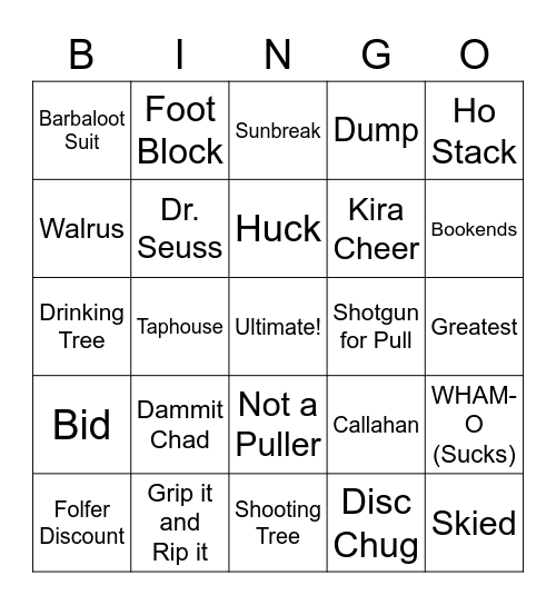 Ultimate Frisbee Bingo Card