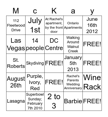 McKay Bingo Card