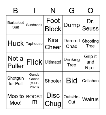 Ultimate Frisbee Bingo Card