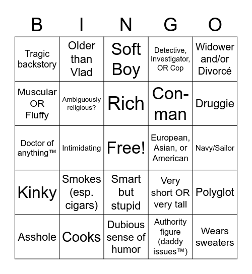 Vlad's Type Bingo Card