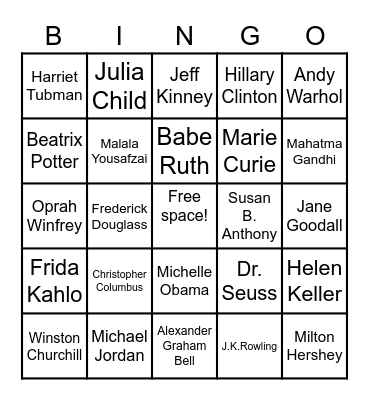 Who?.... Bingo!! Bingo Card