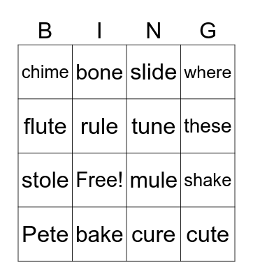 long vowels Bingo Card