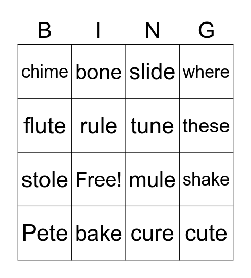 long vowels Bingo Card