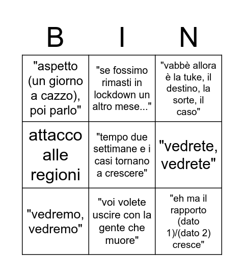 Sensi's pandemic bingo Card