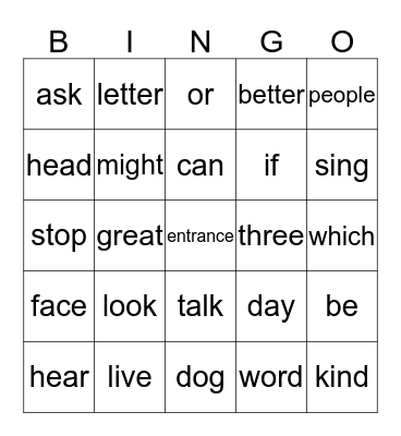 Sight Work Bingo Card
