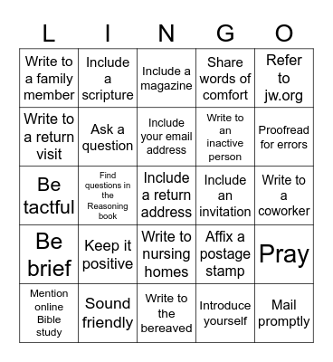 JW LINGO - Letter Writing [vss] Bingo Card