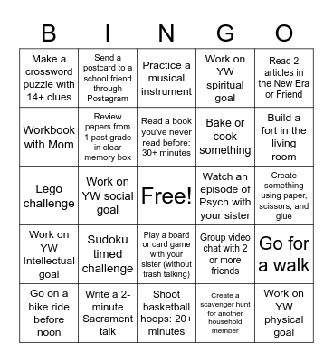 Quarantine Bingo Card