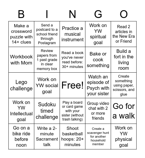 Quarantine Bingo Card