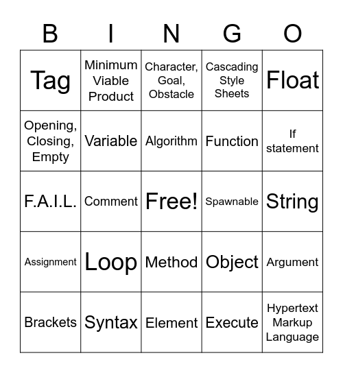 Code Combat Terms 2 Bingo Card