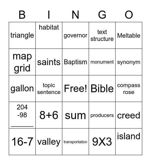 End of the Year BINGO Card