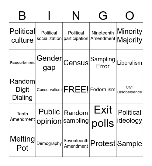 Chapter 6 - Public Opinion and Political Action Bingo Card