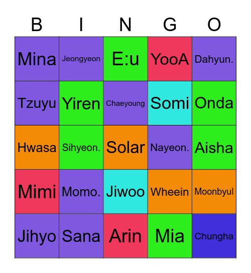 Idols femeninas distritos Bingo Card