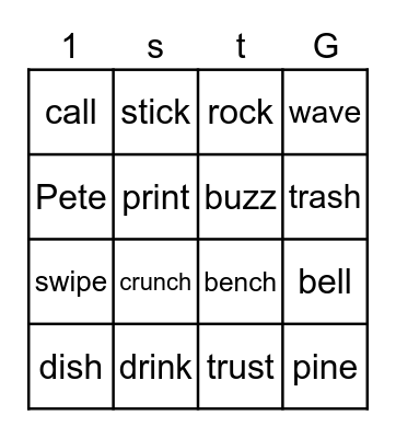 V-C-e & Closed #1 Bingo Card