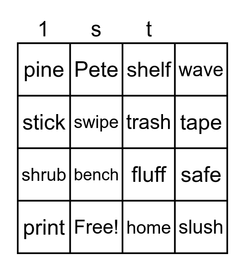 V-C-e & Closed Bingo Card