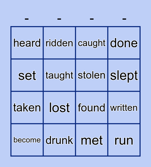 BINGO - Past participle verbs Bingo Card