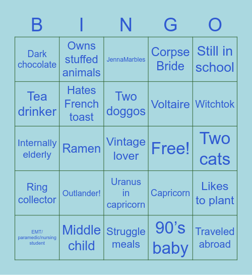 Chrissy’s Bingo Card