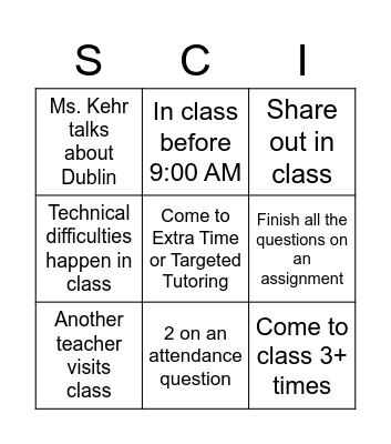 Science Class Bingo Card