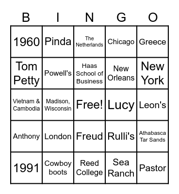 Family Bingo Card