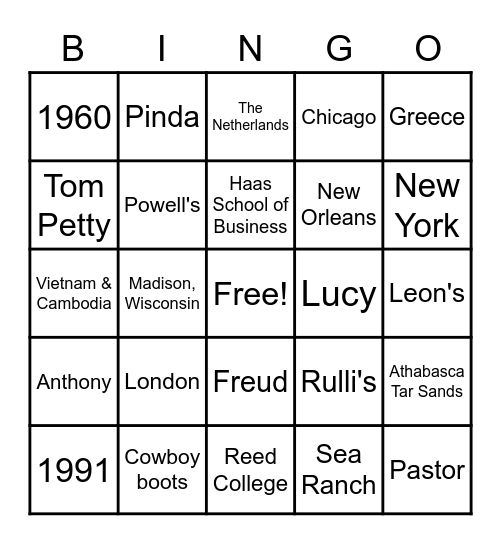 Family Bingo Card