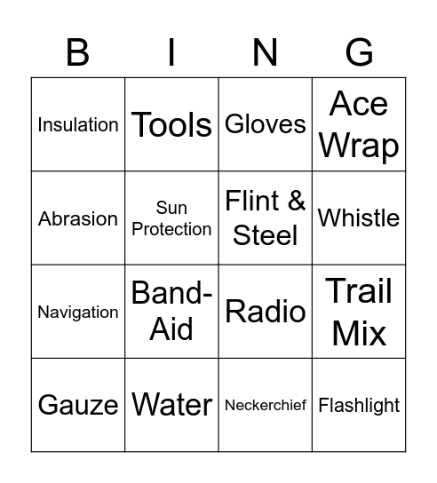 Emergency Preparedness Bingo Card