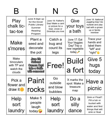 🌞June: Pre-School Summer Activities🌞 Bingo Card