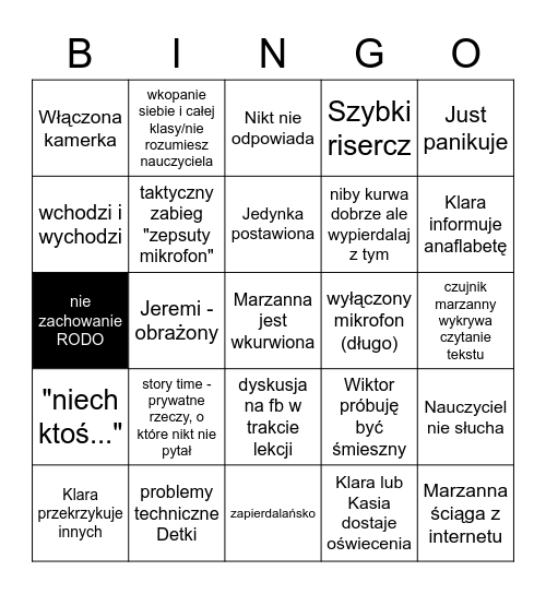 szkółka Bingo Card