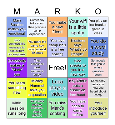 Boot Camp Bingo Card