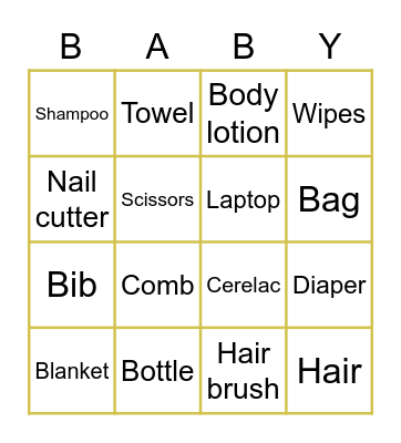 Baby Bingo Card
